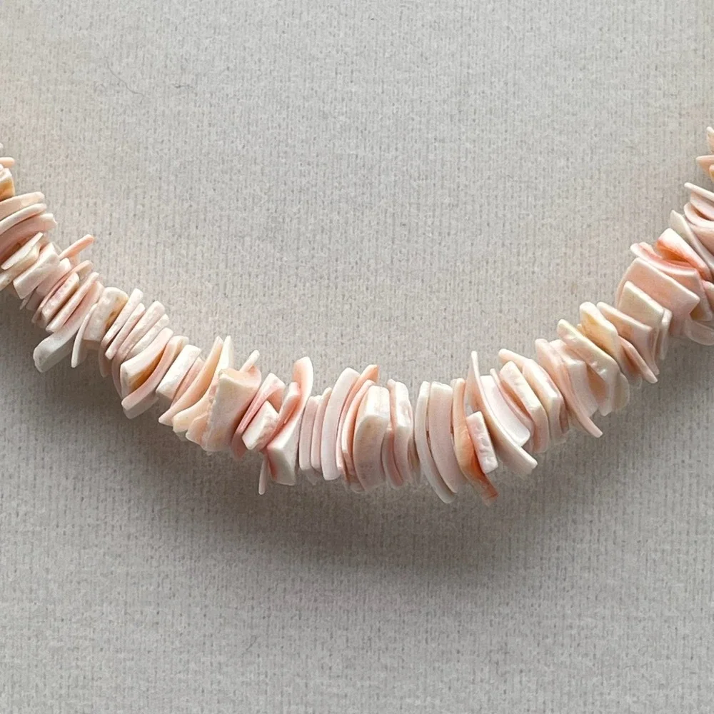 Vintage‎ Peach White Chip Shell Surfer Pukka Choker Necklace Beach Jewellery